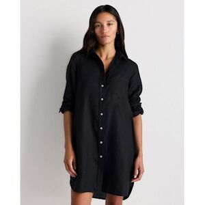 Quince Linen Black Button-Up Shirt Dress
